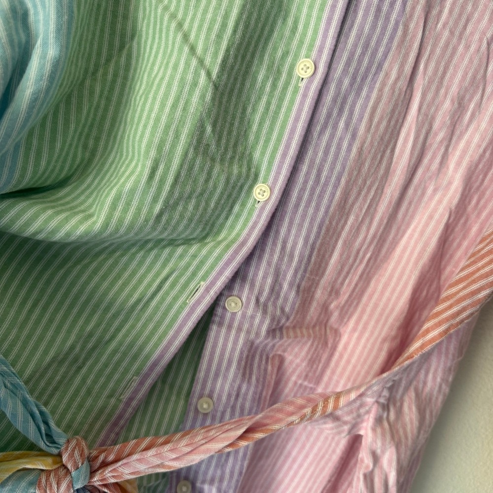 Tommy Hilfiger Pastel Colorblock Striped Tie Front Button Down Shirt XL Womens - Picture 2 of 3